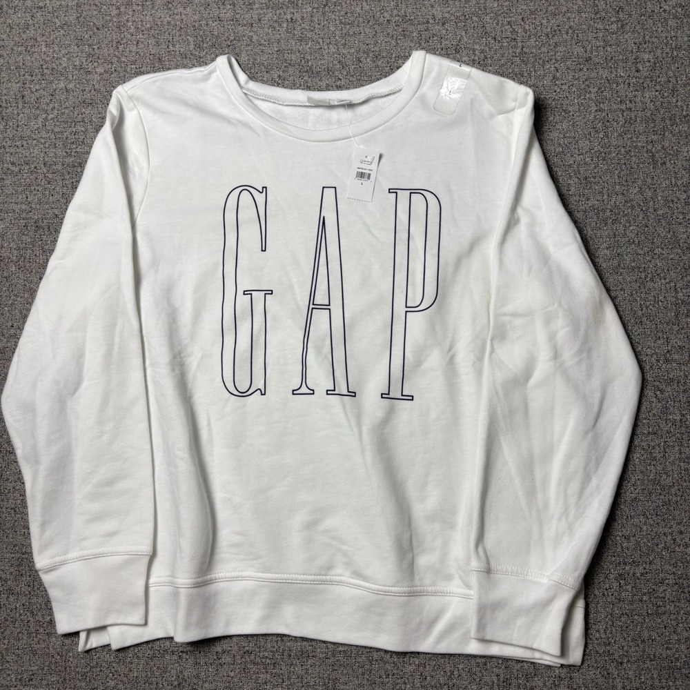 Gap Sweatshirt Womens Large Logo White Fleece Lined Relaxed Fit NWT